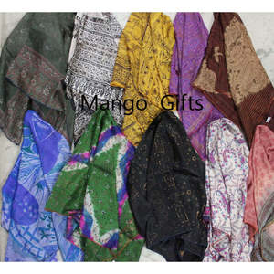 Vintage <b>Indian</b> Satin Silk Sari Large Size Dupatta Head Wrap Shawl Lightweight Digital Printed Viscose Material - Product Image 5