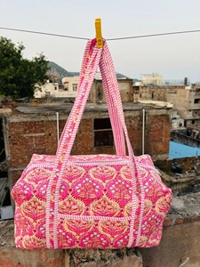 Cotton <b>Quilted</b> Duffle <b>Tote</b> Shoulder <b>Bag</b> Eco-Friendly Floral Print Washable Overnight Yoga Beach Boho Weekender Duffel <b>Bags</b> - Product Image 3