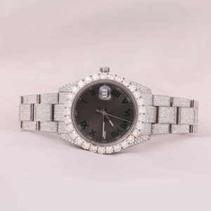 Reloj de pulsera Bling Trendsetters de alta calidad, esfera gris verde romana completamente helada, VVS Moissanite pantalla analógica, ventana de esfera de cristal - Product Image 1