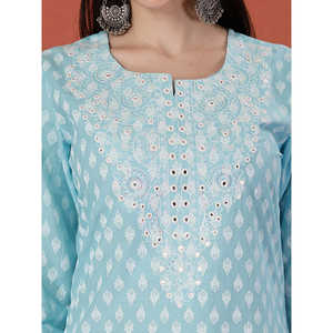 Women's Trendy Embroidered Neck Straight Kurta Crocheted Breathable Knee-Length <b>Dress</b> <b>One</b> <b>Size</b> Fits All for Special Daily Use - Product Image 2