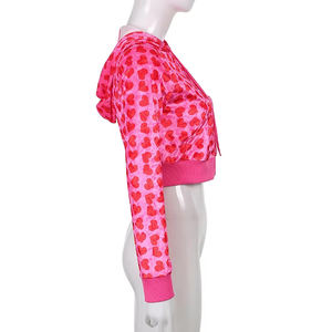 Survêtements en velours imprimé cœur pour femmes-Veste à capuche et pantalon à manches longues avec fermeture éclair Automne Hiver Streetwear Casual 2 Piece Sets - Product Image 4