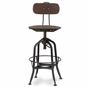 เก้าอี้บาร์เหล็กแบบปรับได้แนวอุตสาหกรรมและวินเทจพร้อมเบาะนั่งหนังด้านบนทำจากไม้มะม่วงสำหรับโรงแรมร้านอาหารและห้องโถง - Product Image 2