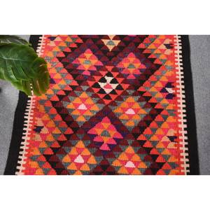 Vintage Turkish 3 X 11.3ft Oversized Area Rug <b>Red</b> Orange Patchwork Design <b>Wool</b> PP 10mm Latex Large Rectangle Hallway Room Rugs - Product Image 5