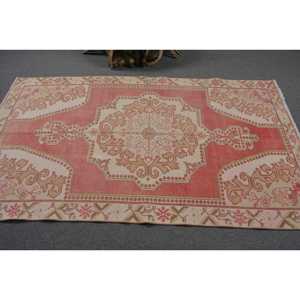 Turkish Eco-Friendly Area Rug 4.2x7.4 ft (128x225 Cm) Vintage <b>Red</b> Patchwork <b>Wool</b> Latex Backing Rug - Product Image 3