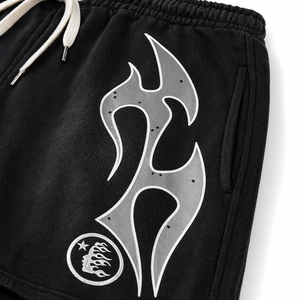 Top Selling Custom Men’s Black Streetwear Shorts OEM ODM Cotton Fleece Flame Graphic Print <b>Elastic</b> Waist Casual Shorts - Product Image 5