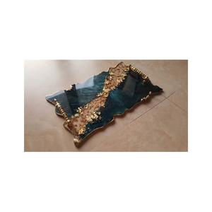 Durable handmade <b>resin</b> trays with metal handle for stylish <b>coffee</b> <b>table</b> centerpiece multifunctional serving decor items - Product Image 2