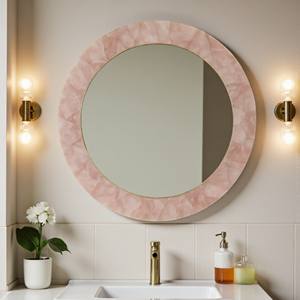 Handmade Rose Quartz Stone Vanity Wall Hanging <b>Mirror</b> Customized Modern Gemstone Bathroom <b>Mirror</b> and Designer Office <b>Mirror</b> <b>Deco</b> - Product Image 2
