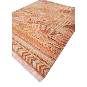 Alfombra de Lana Anudada a Mano de Gran Tamaño Manchaha, Diseño Rectangular con Patrón de Parches Rojos y Naranjas para Pasillo, Alfombra para Habitación de 9x12 - Alfombras Jaipur US - Product Image 2