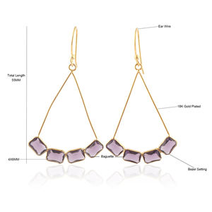 ต่างหูห้อยสีเงินสุดหรูตัวเรือนทองเหลืองชุบทองทำจากหินควอตซ์สีม่วง - Product Image 2