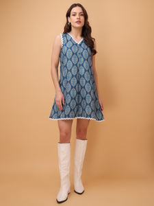 Vestido largo de mezcla de algodón sin mangas con cuello en V por encima de la rodilla para mujer - Product Image 5