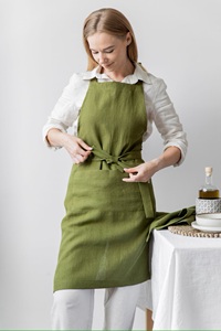 Customizable Olive Linen Bib <b>Apron</b> Kit Soft <b>Kitchen</b> Accessory with Full Pockets Natural Color for Men and Women - Product Image 1