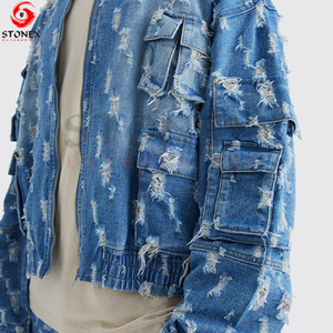 Oem Fashion Hot Selling Men's Denim Suit Custom Fitness Two Piece <b>Set</b> Men's Denim Jacket and Jeans <b>Sets</b> With Pocket - Product Image 2
