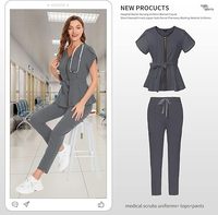Meilleures ventes : Uniforme hospitalier unisexe à manches courtes, col en V, en tricot extensible mélange coton-polyester, sans couture, avec détection par aiguille