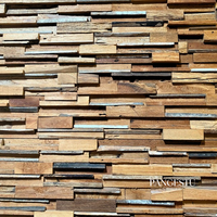 Panneau mural 3D rustique en bois recyclé de qualité supérieure, mosaïque géométrique moderne, insonorisant, écologique, facile à poser soi-même, pour appartement et extérieur