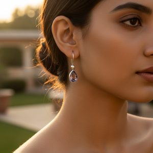 Pendientes de Plata 925 con Forma de Lágrima y Cristales de Amatista, Joyería Elegante para Mujer - Product Image 1