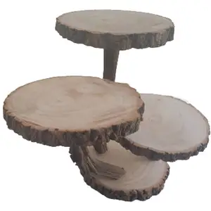 Support à gâteau en bois à 3 niveaux de qualité supérieure de forme ronde pour hôtels et restaurants de maison de mariage à bas prix - Product Image 1