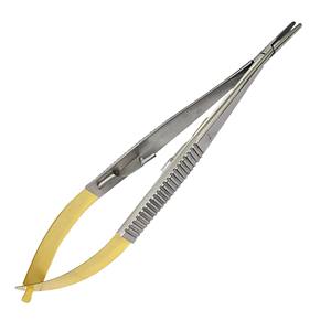 Castroviejo Porte-aiguille incurvé en titane doré de haute qualité Pince à épiler à sourcils de type verrouillage avec pointe pointue - Product Image 1