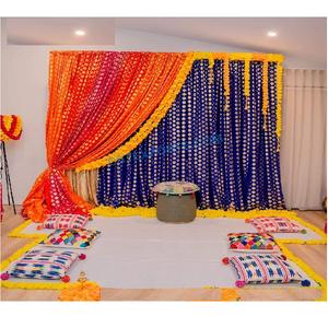 Colorido Zari telón de fondo y cortinas para decoración de escenario Sangeet noche boda escenario Zari telón de fondo elegante Sangeet noche Zari cortinas para - Product Image 1