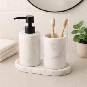 Juego de baño de resina hecho a mano moderno, organizador de tocador de lujo, jabonera, soporte para cepillo de dientes, vaso, bandeja, decoración contemporánea elegante - Product Image 6