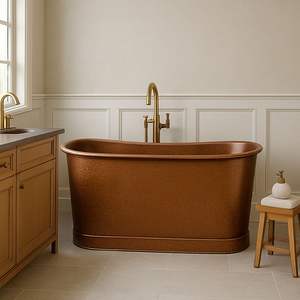 Bañera independiente de cobre, centro de atención que eleva los baños contemporáneos con la belleza artesanal del metal, spa, confort y lujo para el hogar. - Product Image 5