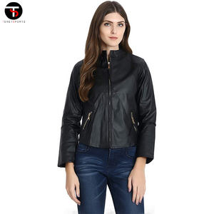 Chaqueta de cuero personalizada para mujer, chaqueta de cuero para transpirable Mujer, chaqueta sólida de manga larga al por menor para mujer, diseño OEM con logotipo de cuero - Product Image 4
