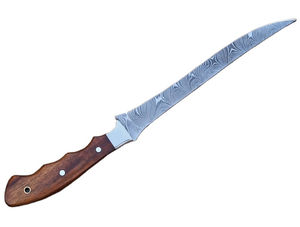 Couteau à désosser et à fileter de chef en acier Damas fait main sur mesure OEM, manche en bois, lame dentelée, lame à changement rapide, qualité industrielle - Product Image 3