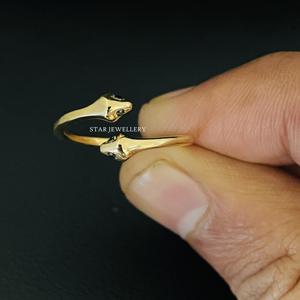 Anillo abierto antiguo de serpiente doble de oro sólido de 14 quilates, anillo de oro de doble cabeza de serpiente, anillo de serpiente de doble cabeza vintage, anillo de serpiente de diamante - Product Image 6