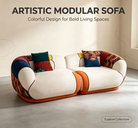 Ensemble de canapés modulaires créatifs à blocs de couleur, design patchwork en tissu doux, canapé sectionnel carré de luxe en éponge pour espace de vie moderne