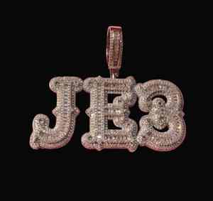 Colgante de Lujo con Nombre JES, Incrustaciones de Moissanita VVS de 25 Quilates, Joyería Hip Hop, Chapado en Oro Rosa, Letra Bonita - Product Image 1
