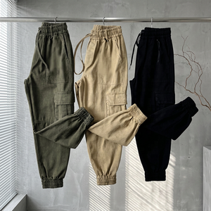 Pantalones Cargo Casuales para Hombre, Cintura Elástica con Cordón, Múltiples Bolsillos, Tela de Lona Transpirable, Estilo Otoñal, Pantalones Harem - Product Image 4