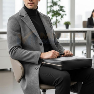 Abrigo Largo Clásico para Hombre, Mezcla de Lana, Resistente a las Arrugas, Material de Poliéster - Product Image 6