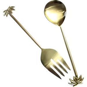 Serveur de salade en acier inoxydable fabriqué à la main dans un miroir polonais lave-vaisselle fourchette à salade ensemble de serveur de salade accessoires de maison et de cuisine - Product Image 1