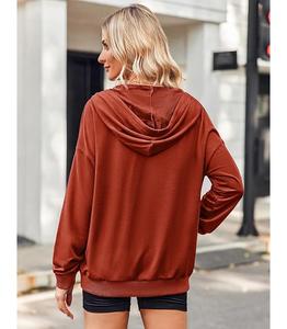 Nueva colección para mujer 100% algodón manga larga cuello redondo hombro pendiente Color sólido cómodo Casual Zip Hoodie mejor precio - Product Image 6