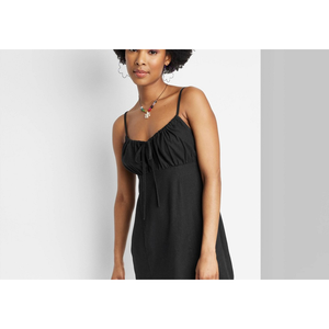 เดรสผ้าลินินสีดำรุ่น Wild Fable XXS สำหรับผู้หญิง แขนพอง แต่งระบาย ซิปแบบสั่งทำพิเศษ ระบายอากาศได้ดี เหมาะกับรูปร่างธรรมชาติ - Product Image 2