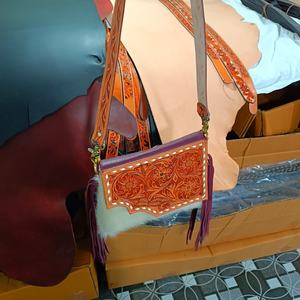 Crossbody <b>Bag</b> Cowgirl Saddle Blanket Leather <b>Clutch</b> <b>Bag</b> With Hand Tooled Strap Fringe Wholesale Manufacturer Rodeo International - Product Image 4