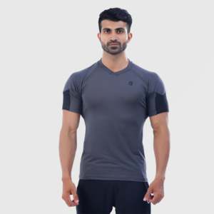 T-shirt Speed Fit Slim Fit 100% polyester tricoté 200 grammes teint uni avec impression sérigraphiée gris exercice - Product Image 1