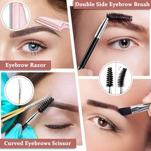 Ensemble de 7 pinces à épiler en acier inoxydable pour femmes, poils du visage / Ciseaux courbés de précision bicolores pour sourcils, rasoir à sourcils pour poils incarnés - Product Image 4