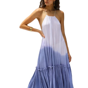 Nuevo estilo de las mujeres elegante Tie Dye impreso Halter cuello largo volantes Maxi vestido - Product Image 1