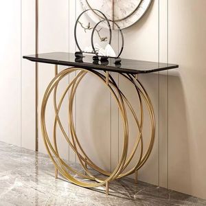 Table console moderne de luxe, base en acier inoxydable doré, plateau en marbre, finition écologique personnalisée pour le salon, meubles, hôtel - Product Image 4