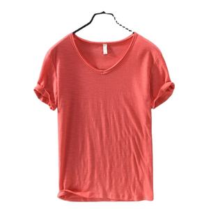 Camiseta Nueva para Hombre 2025, Color Puro, Cuello en V, Manga Corta, 100% Algodón, Ajuste Holgado, Secado Rápido, Transpirable, para Fitness - Product Image 5