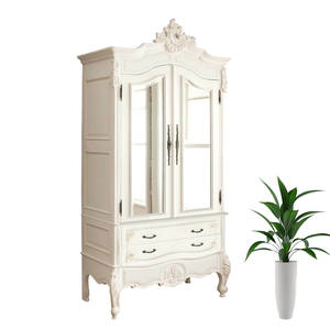 French Provincial Antique Style Solid Wood Mahogany Two-Door <b>Armoire</b> White Carved Closet Wardrobes Drawer European Bedroom Set - Product Image 3
