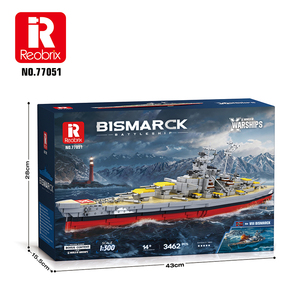 Ensemble de blocs de construction Reobrix 77051 Bismarck Battleship, 3462 pièces, 1:300, modèle de navire <span class=keywords><strong>militaire</strong></span> sous licence World of Warships - Product Image 5
