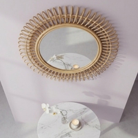 Miroir mural rond en rotin tressé 100% fait main, style bohème, pour la décoration de la maison, de l'hôtel, du salon, vente en gros