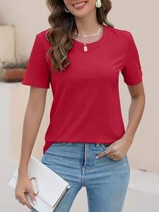 Camisetas informales de verano ecológicas y antibolitas para mujer, camisetas de manga corta con bloques de color - Product Image 4