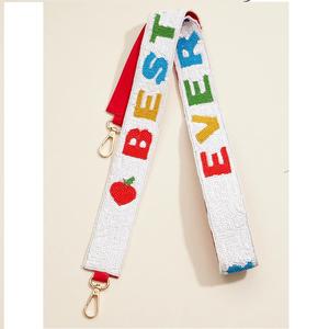 Sangles de guitare perlées brodées à la main en perles de couleur blanche rose et design avec design de sac à main étoile et faites à la main - Product Image 6