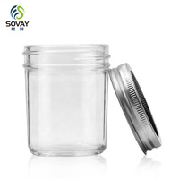 Conteneur à large ouverture en gros avec couvercle argenté 4oz6oz8oz12oz16oz32oz Pot en verre Mason avec couvercle en métal Stockage d'aliments en conserve