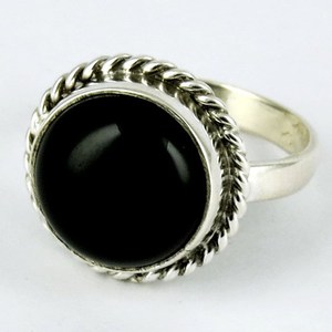 Bagues en argent Sterling 925 Onyx noir de forme ronde, bijoux en argent frais - Product Image 1