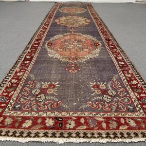 0.3x12.3 ft Turkish Rug, Vintage <b>Runner</b> Rug, <b>Red</b> Floral Wool Rug - Product Image 2