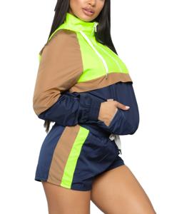 Conjunto de Pantalones Cortos y Chaqueta Cortavientos de Nailon para Mujer, Venta al Por Mayor, Conjunto de 2 Piezas Personalizado, Diseño Color Block, 2026 - Product Image 4