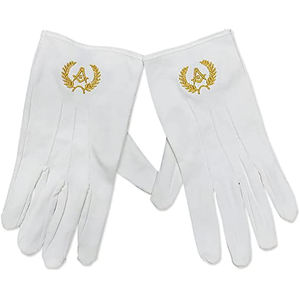 Fabricant professionnel de haute qualité brodé blanc 100% coton main travail maçonnique Regalia gants - Product Image 6